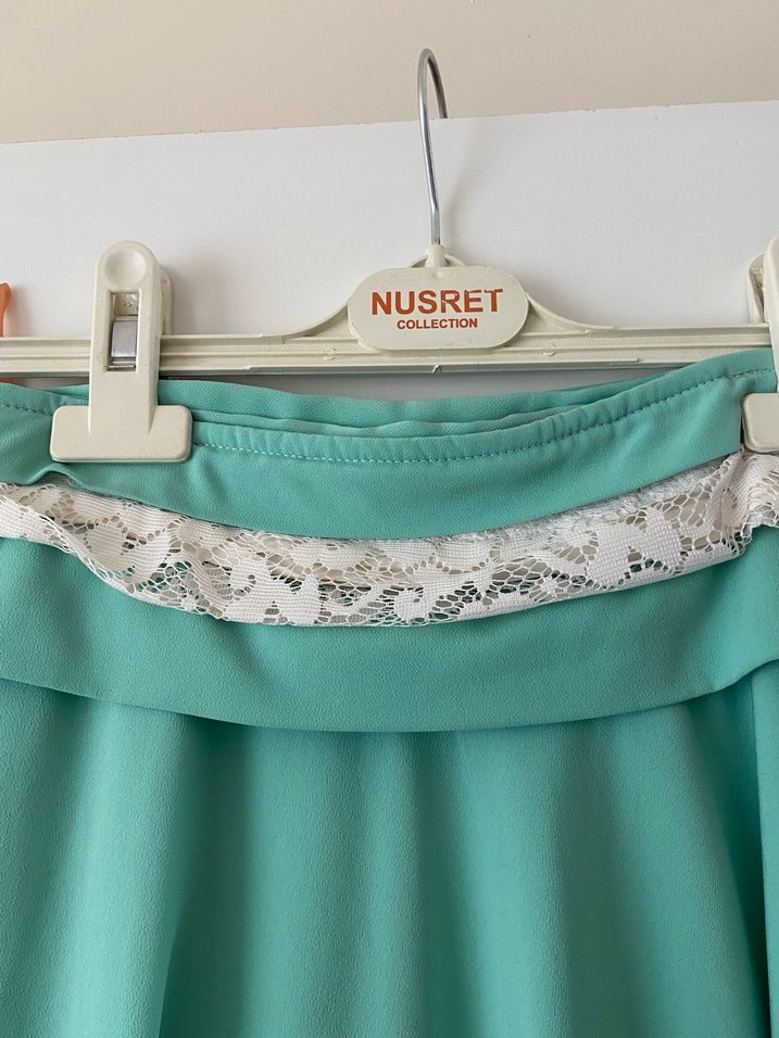 Turkuaz Drapeli Uzun Kadın Etek - Görsel 3