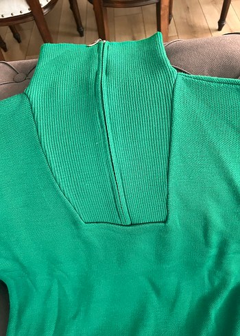 Yeşil Yarım Fermuarlı Yüksek Yaka Kadın Kazak - Görsel 3