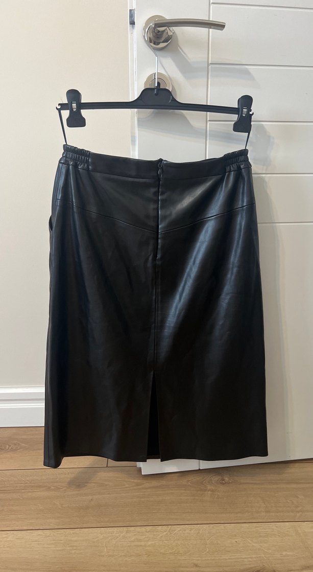 Deri siyah midi etek - Görsel 2