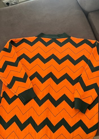 Oversize Çizgili V Yaka Örgü Kadın Hırka - Görsel 2