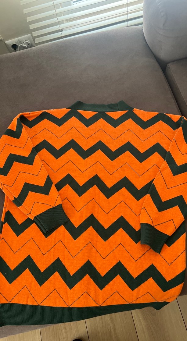 Oversize Çizgili V Yaka Örgü Kadın Hırka - Görsel 2