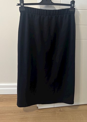 Siyah Midi  Penye Kadın Etek Fermuarlı - Görsel 2