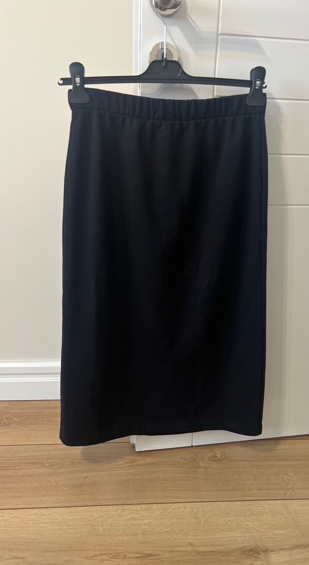 Siyah Midi  Penye Kadın Etek Fermuarlı - Görsel 2