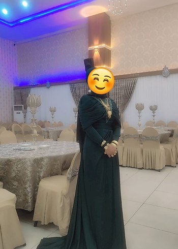 kenzal marka Koyu Yeşil Drapeli Uzun Abiye