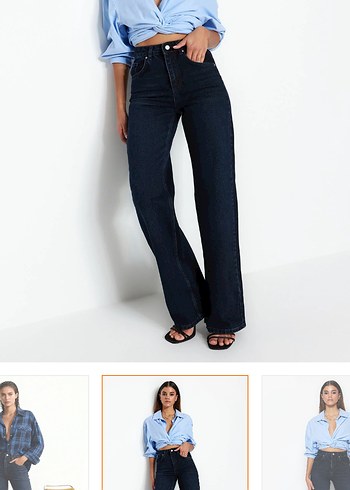 Lacivert Regular Fit Düğmeli Kadın Kot Pantolon - Görsel 2