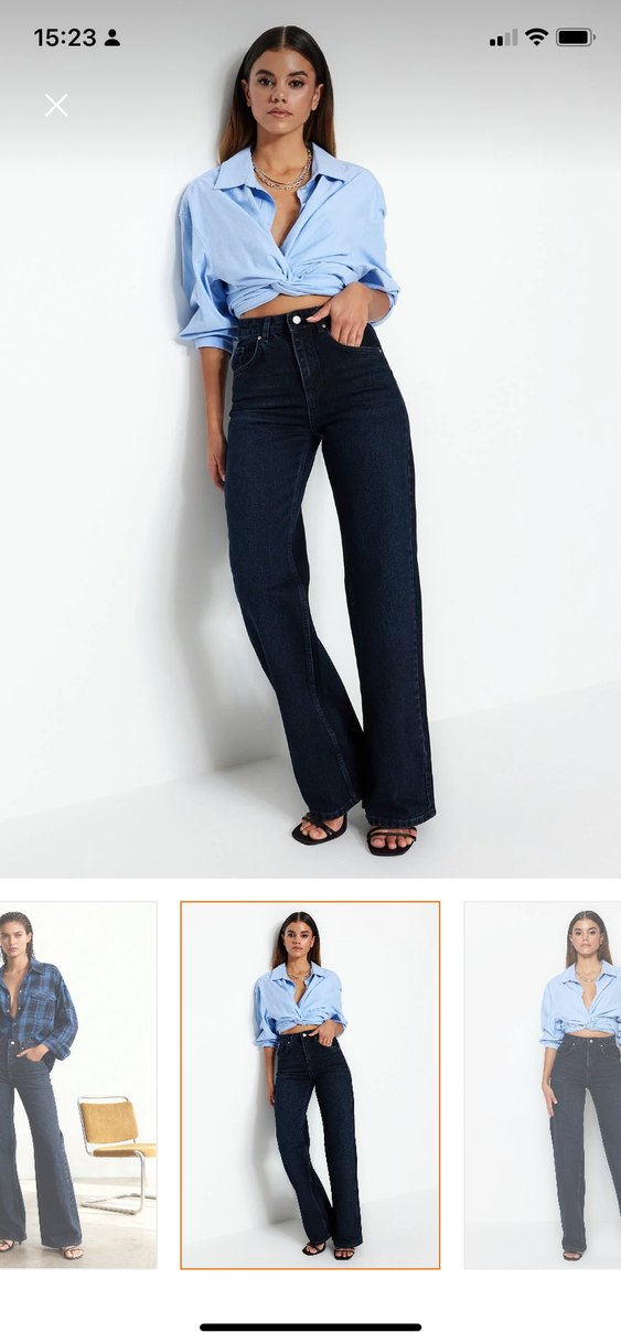 Lacivert Regular Fit Düğmeli Kadın Kot Pantolon - Görsel 2