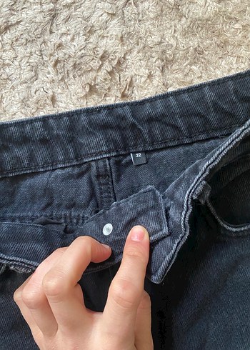 Gri Siyah Bol Kesim  Kot Pantolon - Görsel 3