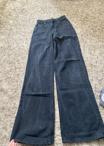 Gri Siyah Bol Kesim  Kot Pantolon - Görsel 2