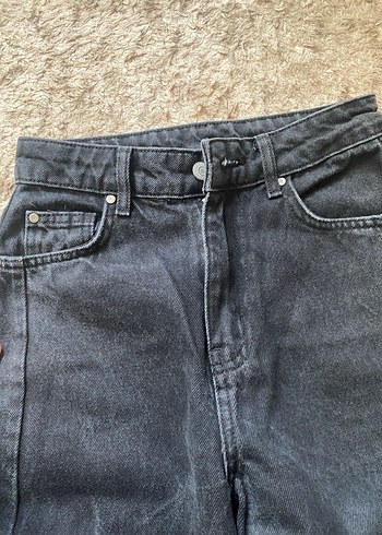 Gri Siyah Bol Kesim  Kot Pantolon - Görsel 4