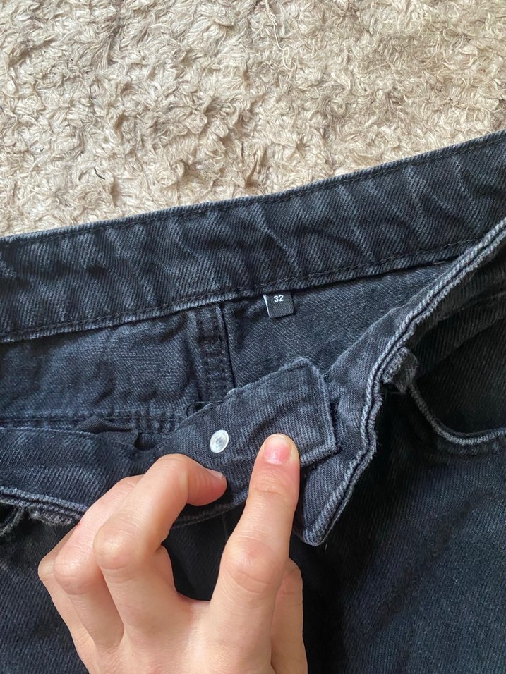 Gri Siyah Bol Kesim  Kot Pantolon - Görsel 3