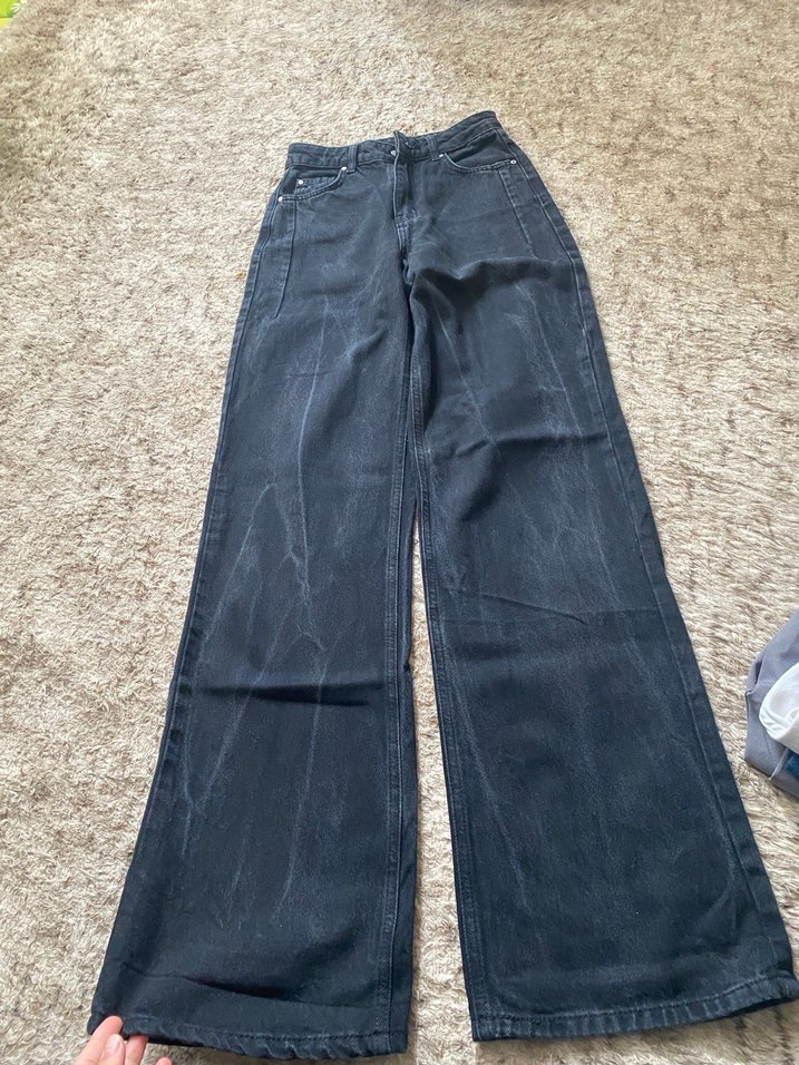 Gri Siyah Bol Kesim  Kot Pantolon - Görsel 2