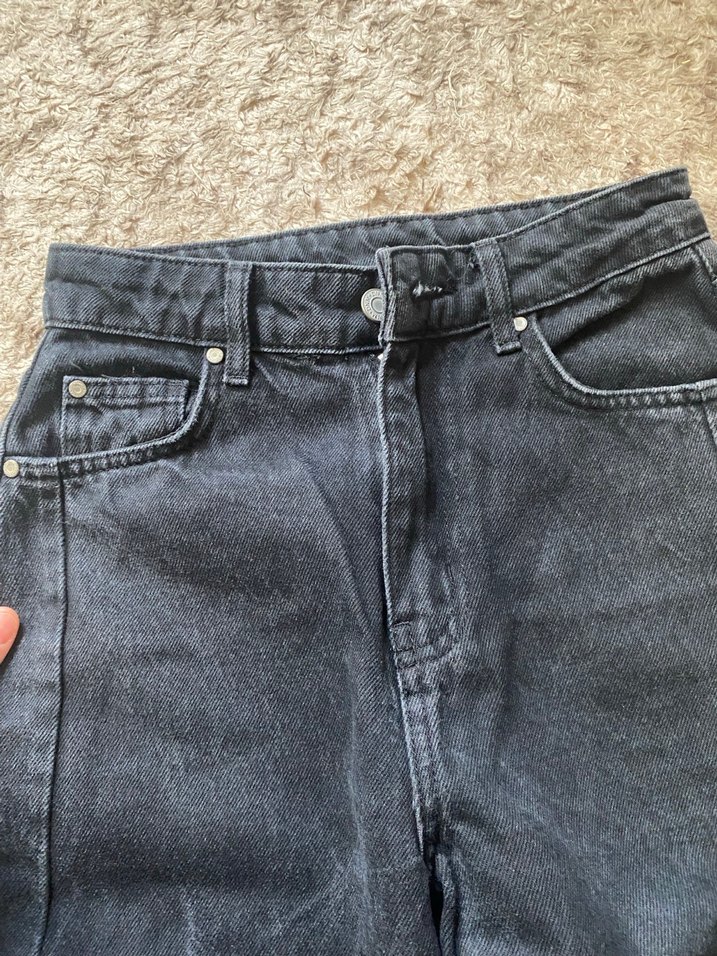 Gri Siyah Bol Kesim  Kot Pantolon - Görsel 4