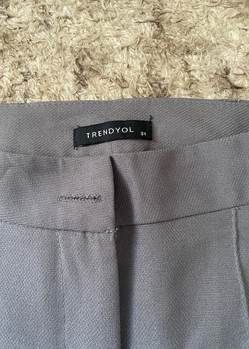 Gri Pilili Midi Kumaş Kadın Pantolon - Görsel 2