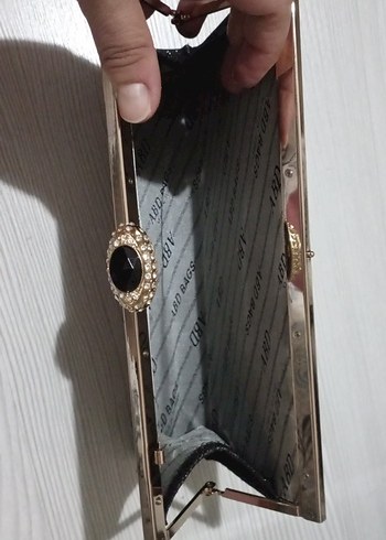 Siyah Parlak simli kumaş Kadın Abiye Çanta - Görsel 3