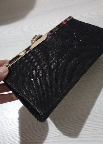 Siyah Parlak simli kumaş Kadın Abiye Çanta - Görsel 5