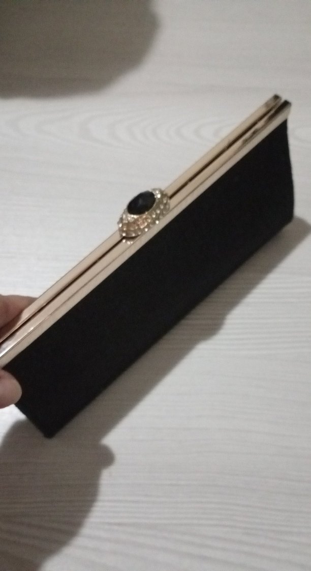 Siyah Parlak simli kumaş Kadın Abiye Çanta - Görsel 4