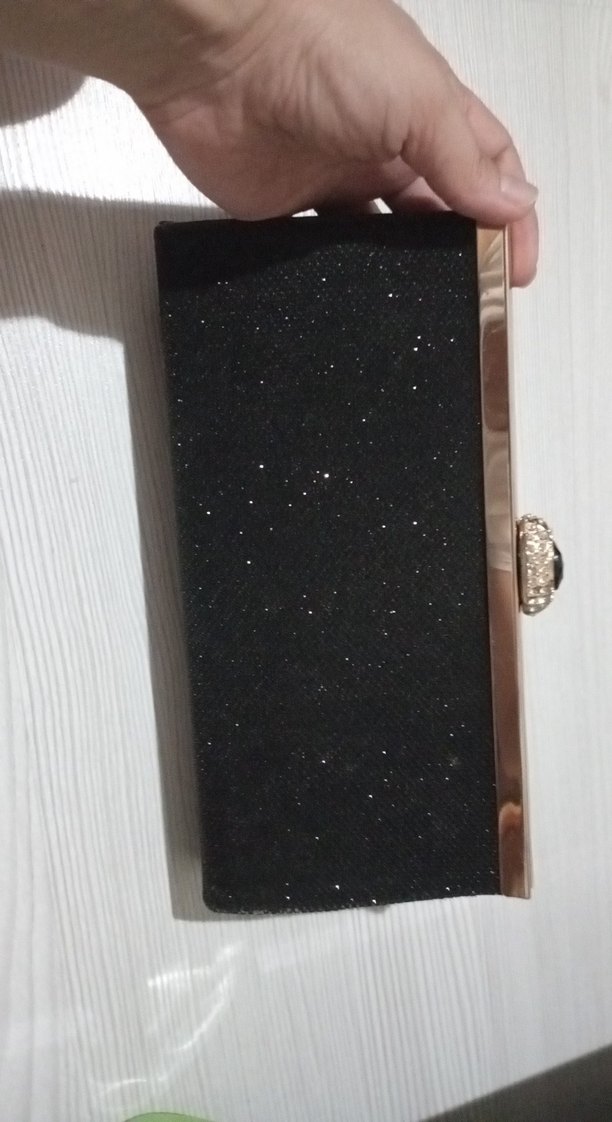 Siyah Parlak simli kumaş Kadın Abiye Çanta - Görsel 2