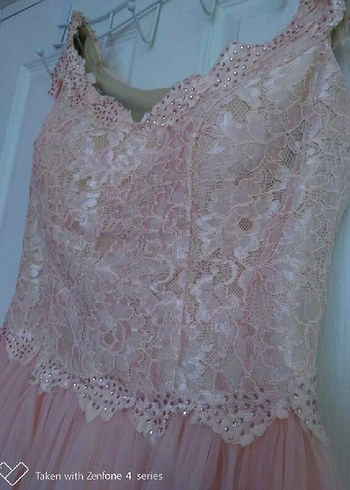 Pudra Pembe Dantel Midi Straplez Nikah Elbisesi - Görsel 2