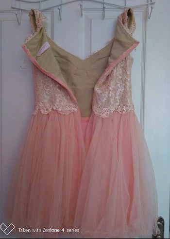 Pudra Pembe Dantel Midi Straplez Nikah Elbisesi - Görsel 5