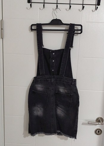 Kadın Siyah Denim Midi Tulum Elbise - Görsel 2