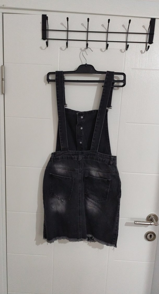 Kadın Siyah Denim Midi Tulum Elbise - Görsel 2