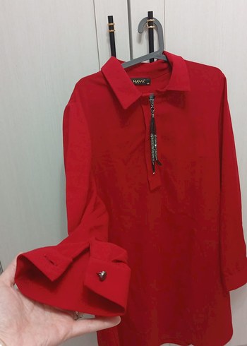 Kırmızı Fermuarlı Kadın Gömlek - Görsel 2