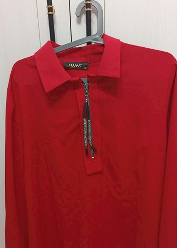 Kırmızı Fermuarlı Kadın Gömlek - Görsel 3