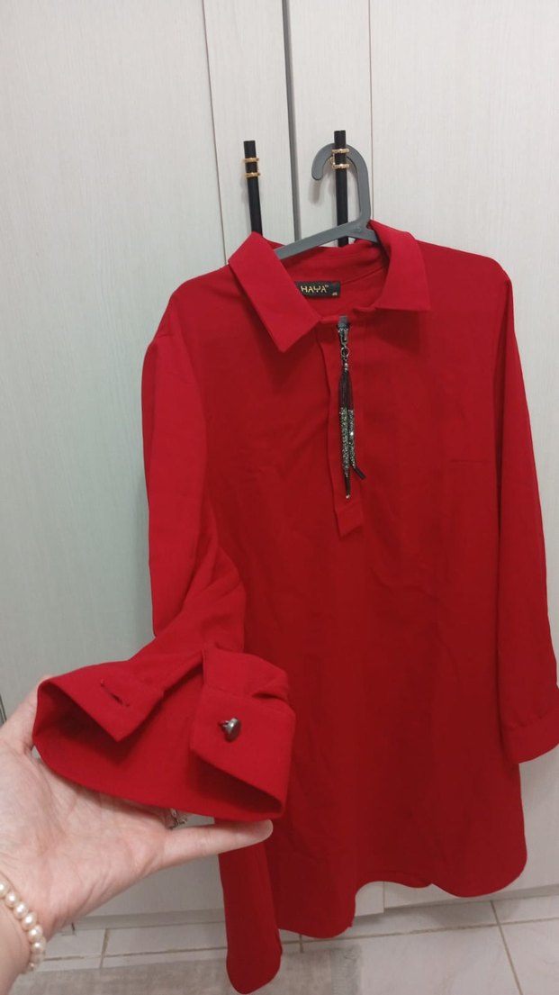 Kırmızı Fermuarlı Kadın Gömlek - Görsel 2