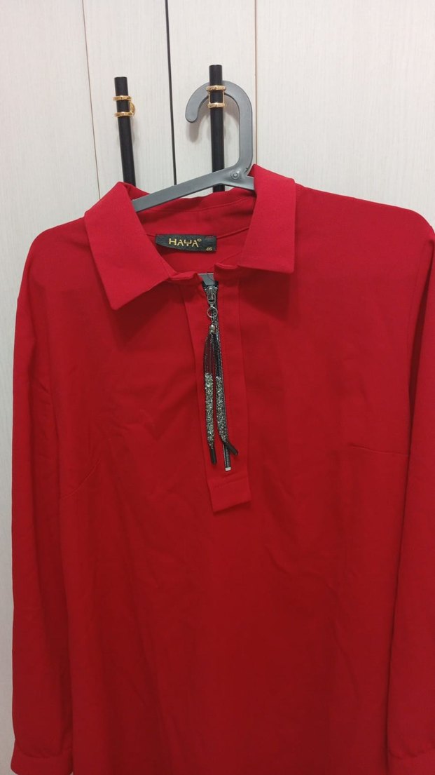 Kırmızı Fermuarlı Kadın Gömlek - Görsel 3