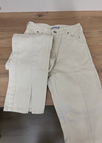 Bej Düğmeli Kadın Kot Pantolon - Görsel 2