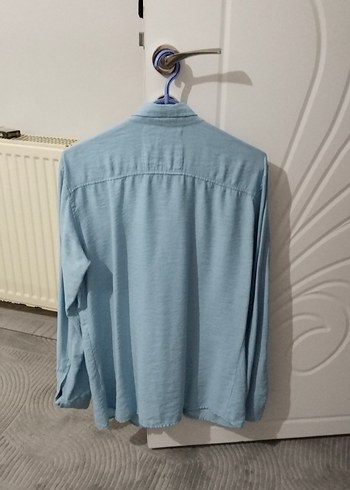 xl Beden Mavi Keten erkek Gömlek, Düğmeli, Uzun Kollu