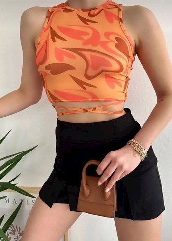 Zara Turuncu Soyut Desenli Crop Top