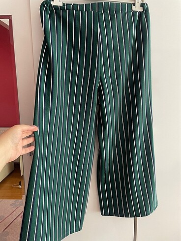 Çizgili Likralı Yeşil Pantolon - Görsel 6