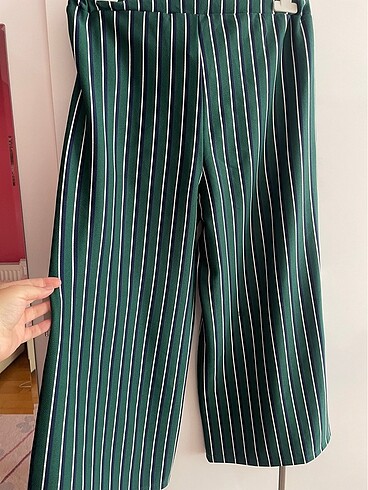 Çizgili Likralı Yeşil Pantolon - Görsel 5