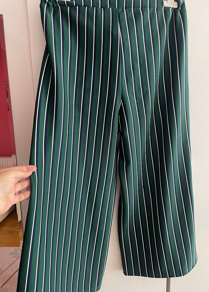 Çizgili Likralı Yeşil Pantolon - Görsel 5