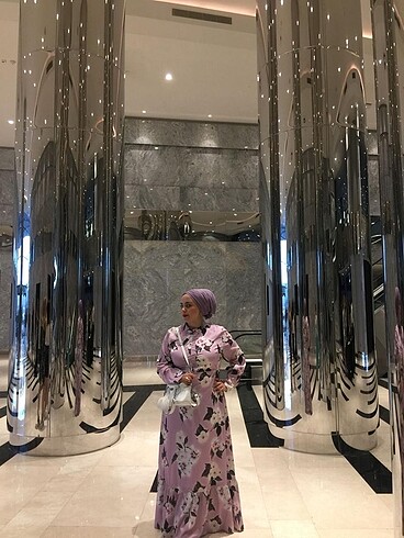 Lila renk Çiçek desen Elbise - Görsel 2