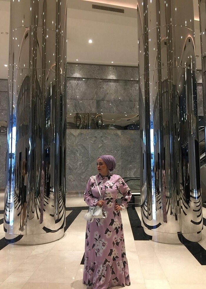 Lila renk Çiçek desen Elbise - Görsel 2