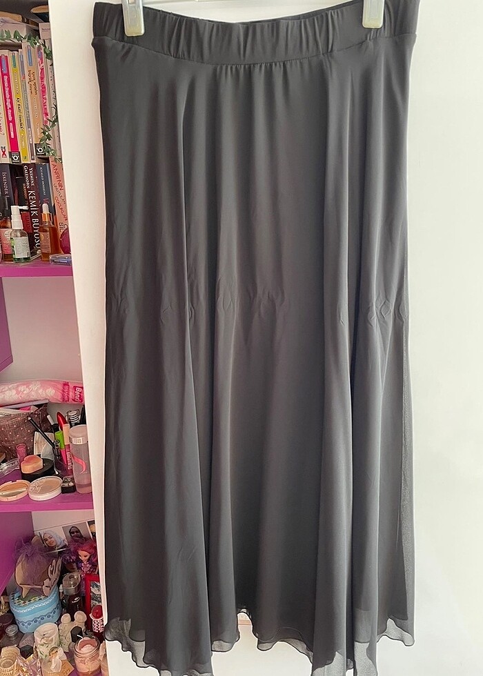 Siyah Astarlı Şifon Uzun Etek - Görsel 2