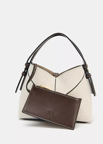 Beden ZARA YENİ KONTRAST RENKLİ MİNİ KANVAS SHOPPER ÇANTA KOL ÇANTASI