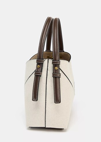 Beden beyaz Renk ZARA YENİ KONTRAST RENKLİ MİNİ KANVAS SHOPPER ÇANTA KOL ÇANTASI