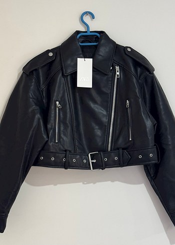 ZARA ORİJİNAL Kadın Siyah Deri Biker Ceket
