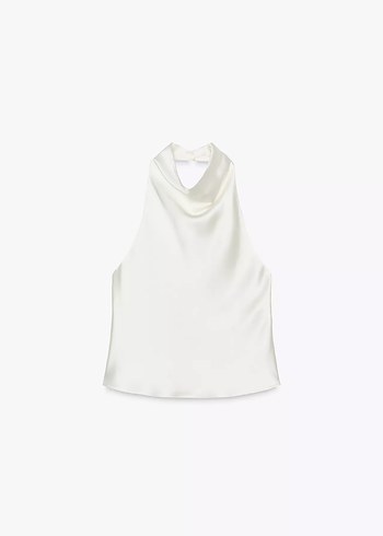 xs Beden beyaz Renk ZARA EKRU ORİJİNAL ETİKETLİ SATEN HALTER TOP