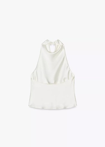 Zara ZARA EKRU ORİJİNAL ETİKETLİ SATEN HALTER TOP