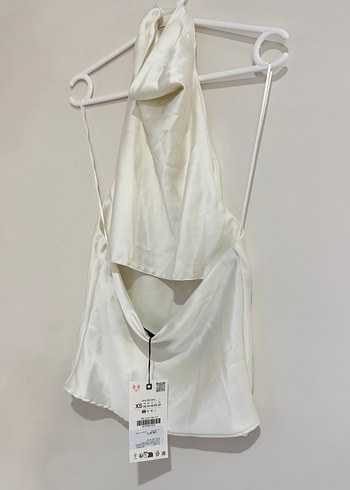 xs Beden ZARA EKRU ORİJİNAL ETİKETLİ SATEN HALTER TOP