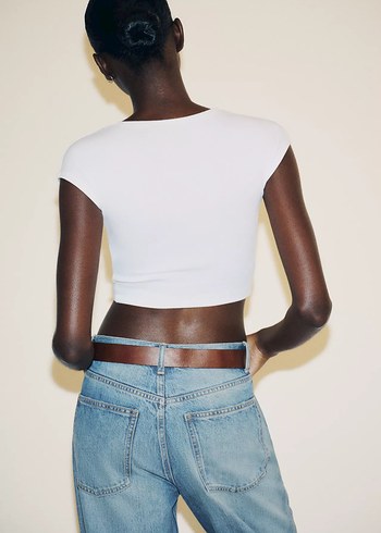 s Beden beyaz Renk ZARA BEYAZ CROP PAMUK MODAL T-SHIRT