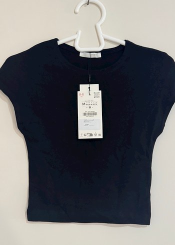 m Beden ZARA CROP PAMUK MODAL T-SHIRT Siyah Kısa Kollu Mini Kadın Tişört