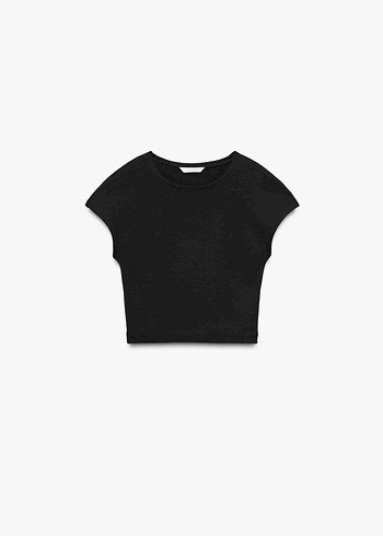 ZARA CROP PAMUK MODAL T-SHIRT Siyah Kısa Kollu Mini Kadın Tişört