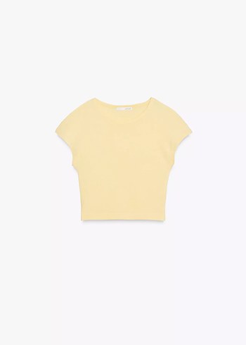 ZARA PAMUK MODAL Sarı Kısa Kollu Pamuklu Basic Tişört