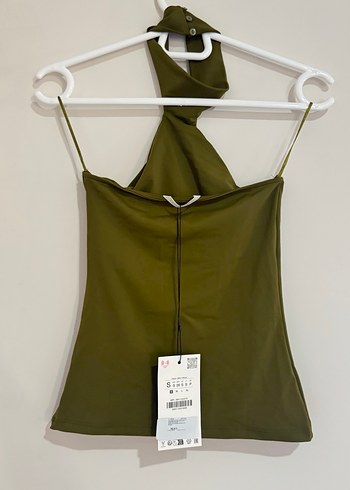 s Beden ZARA HALTER YAKA POLİAMİD TOP HAKİ YEŞİl