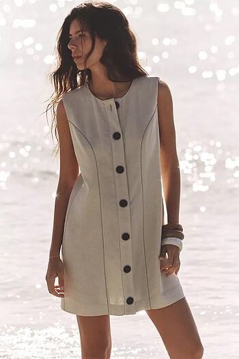 ZARA KETEN DİKİŞLİ MİNİ ELBİSE